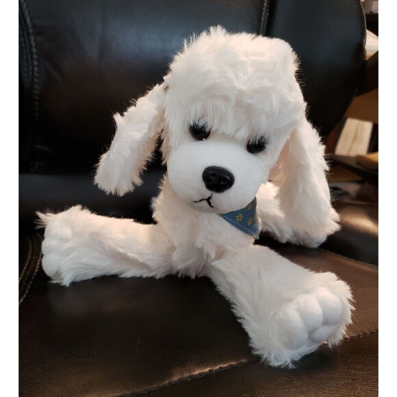New SOFT Fur White POODLE Plush Stuffed PINK Rose LOVE Floppy TRENDY Dog - Picture 4 of 7